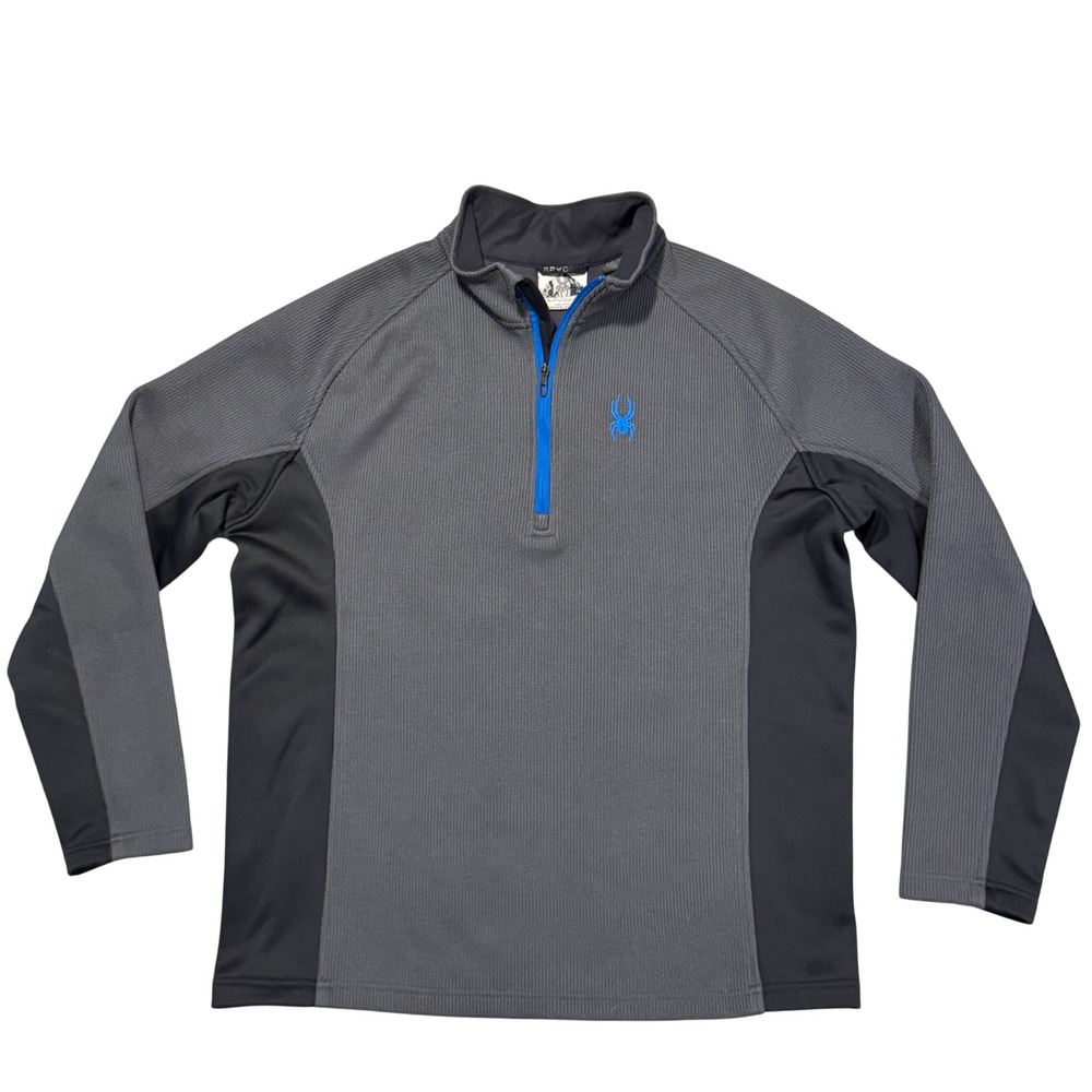 Spyder Pullover Men XXL Gray Blue 1/4 Zip Waffle Knit Fleece 1299048